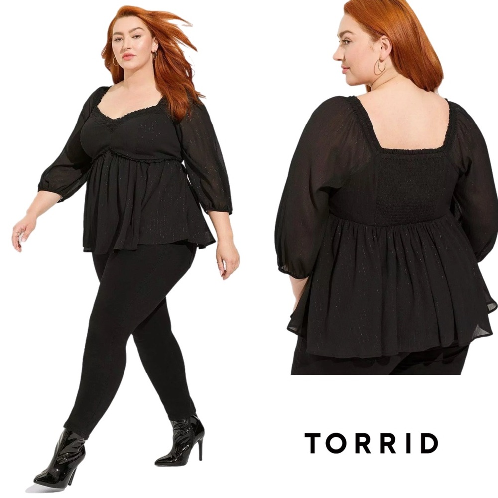 NEW Torrid Babydoll Crinkle Chiffon Blouson Sleeve Top